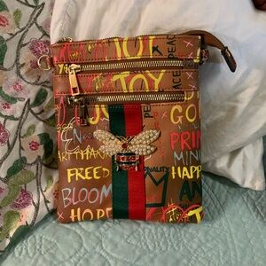 Alba Brown Crossbody Bag with Multicolor Graffiti